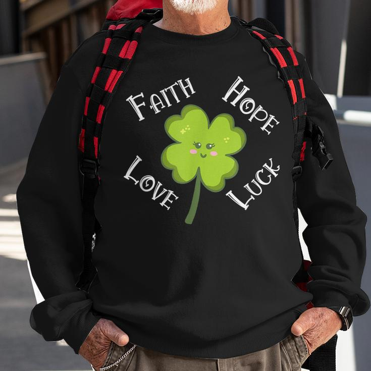 Faith Hope Love Luck 4 Leaf Clover Shamrock Sweatshirt Gifts for Old Men