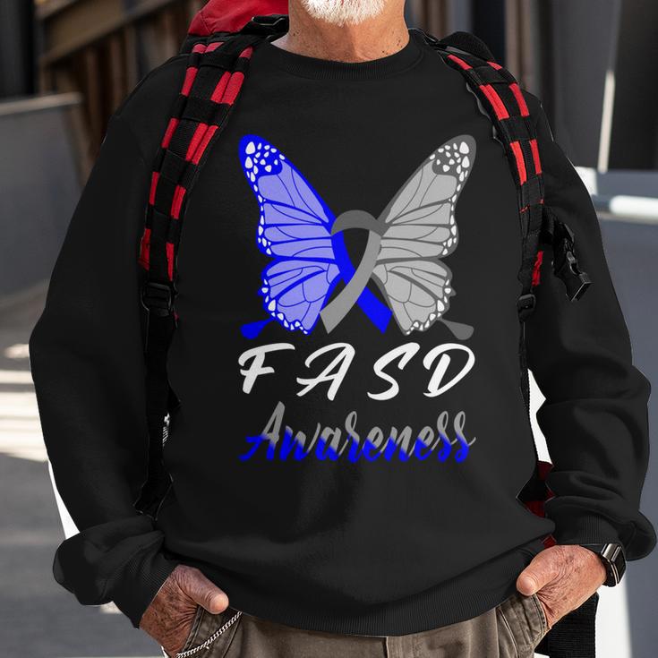 Fasd Awareness Butterfly Blue And Grey Ribbon Fetal Alcohol Spectrum Disorder Fetal Alcohol Spectrum Disorder Awareness Sweatshirt Gifts for Old Men