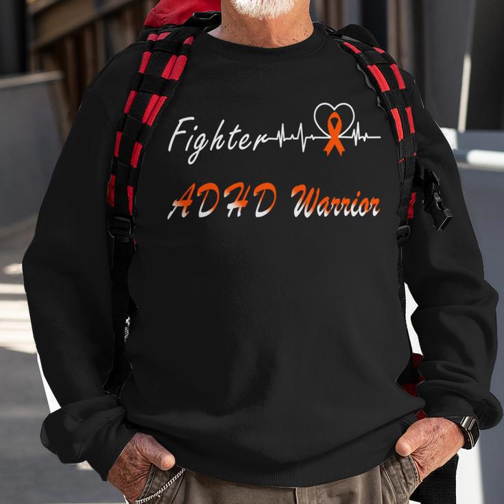 Fighter Adhd Warrior Heartbeat Orange Ribbon Attention Deficit Hyperactivity Disorder Adhd Awareness Sweatshirt Gifts for Old Men