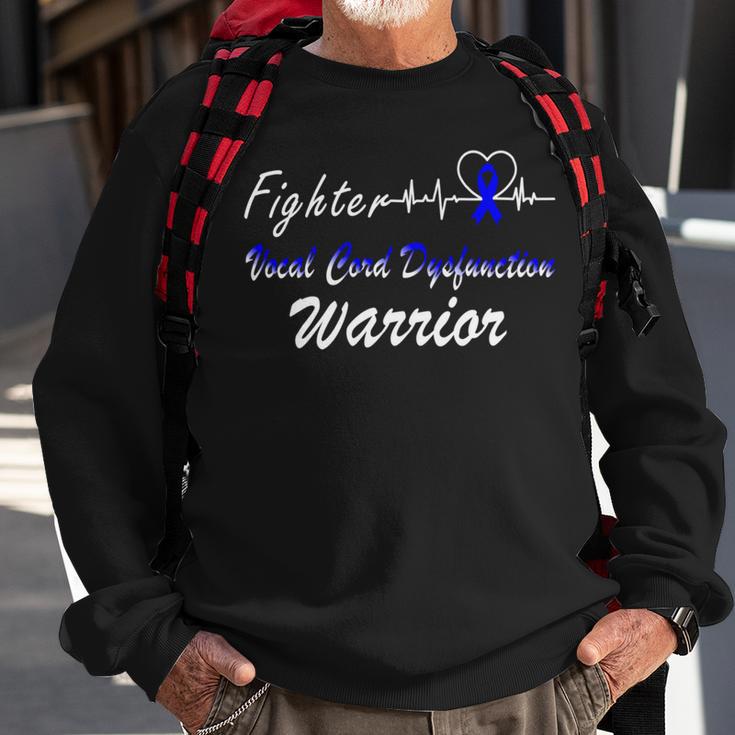 Fighter Vocal Cord Dysfunction Warrior Heartbeat Blue Ribbon Vcd Vocal Cord Dysfunction Awareness Sweatshirt Gifts for Old Men