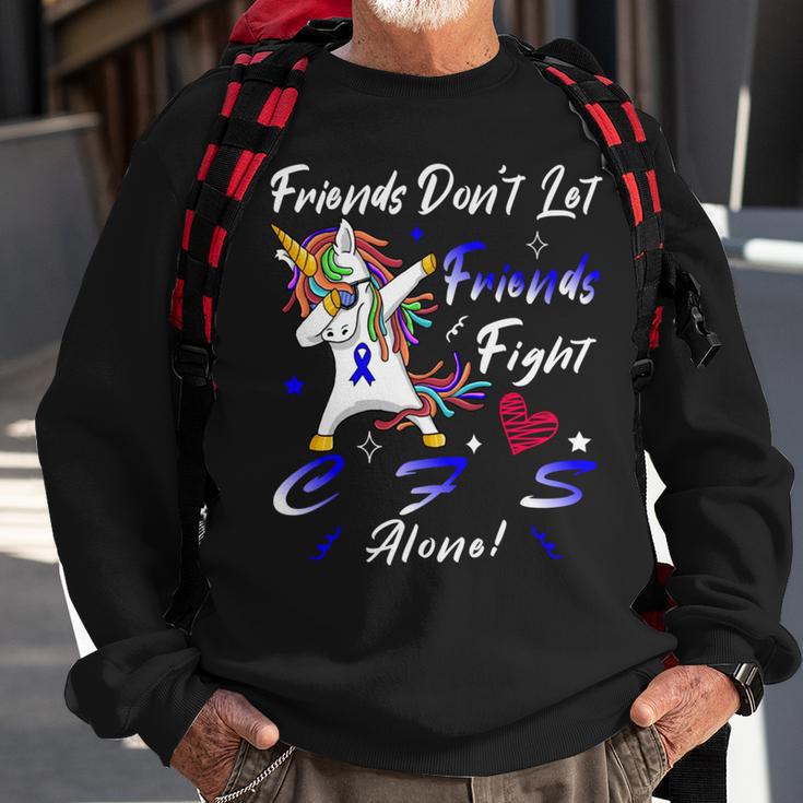 Friends Dont Let Friends Fight Chronic Fatigue Syndrome Cfs Alone Unicorn Blue Ribbon Chronic Fatigue Syndrome Support Cfs Awareness V2 Sweatshirt Gifts for Old Men