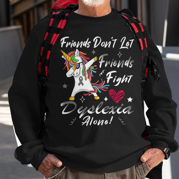 Friends Dont Let Friends Fight Dyslexia Alone Unicorn Grey Ribbon Dyslexia Dyslexia Awareness Sweatshirt Gifts for Old Men