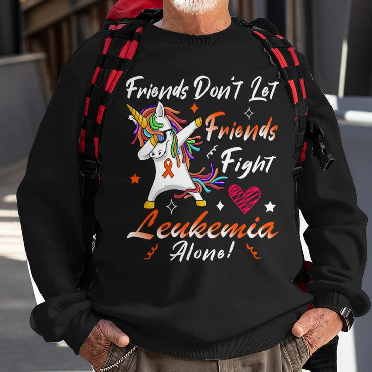 Friends Dont Let Friends Fight Leukemia Alone Unicorn Orange Ribbon Leukemia Leukemia Awareness Sweatshirt Gifts for Old Men