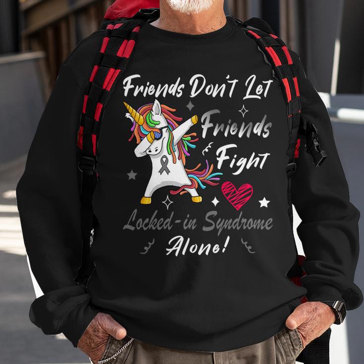 Friends Dont Let Friends Fight Lockedin Syndrome Alone Unicorn Silver Ribbon Lockedin Syndrome Lockedin Syndrome Awareness Sweatshirt Gifts for Old Men