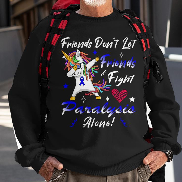 Friends Dont Let Friends Fight Paralysis Alone Unicorn Blue Ribbon Paralysis Paralysis Awareness Sweatshirt Gifts for Old Men