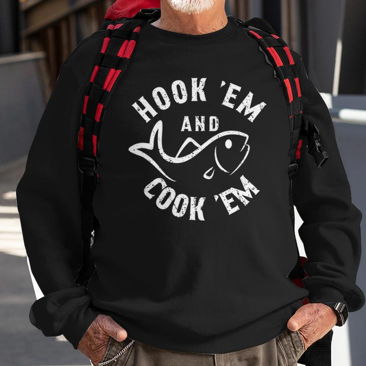 Funny Hookem And Cookem Fishing Sweatshirt Gifts for Old Men