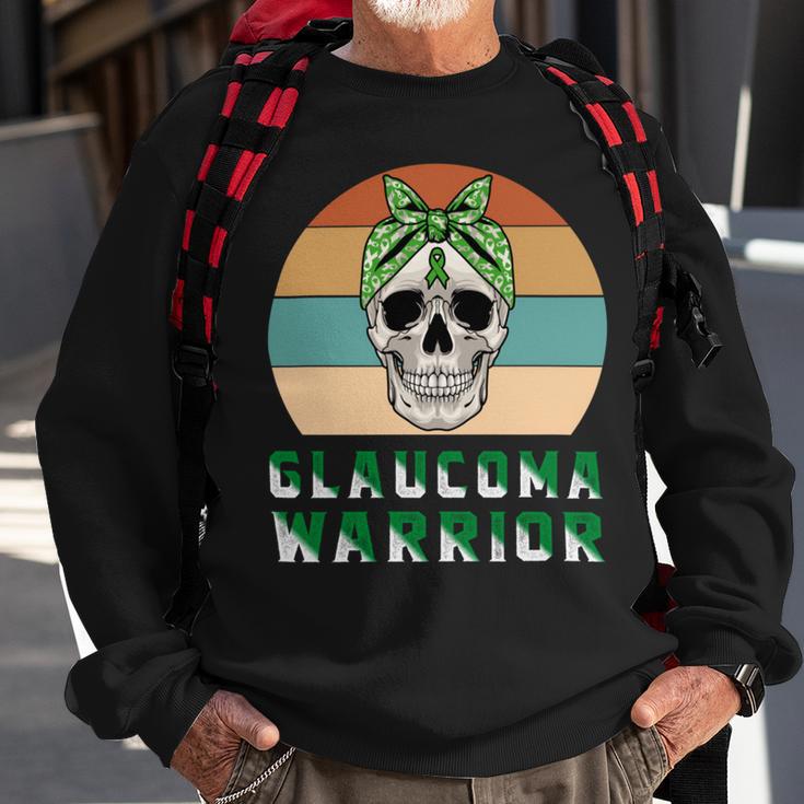 Glaucoma Warrior Skull Women Vintage Green Ribbon Glaucoma Glaucoma Awareness V2 Sweatshirt Gifts for Old Men