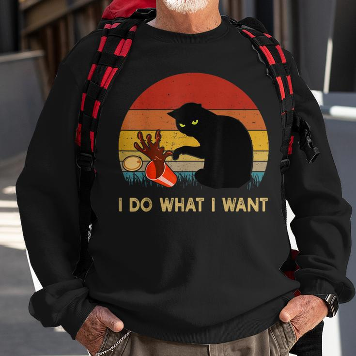 I Do What I Want Funny Black Cat Gifts For Women Men Vintage Sweatshirt Gifts for Old Men