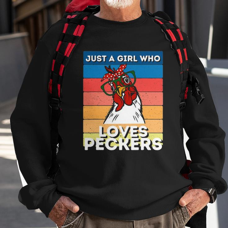 Just A Girl That Loves Peckers Funny Chicken Woman Tee Sweatshirt Gifts for Old Men