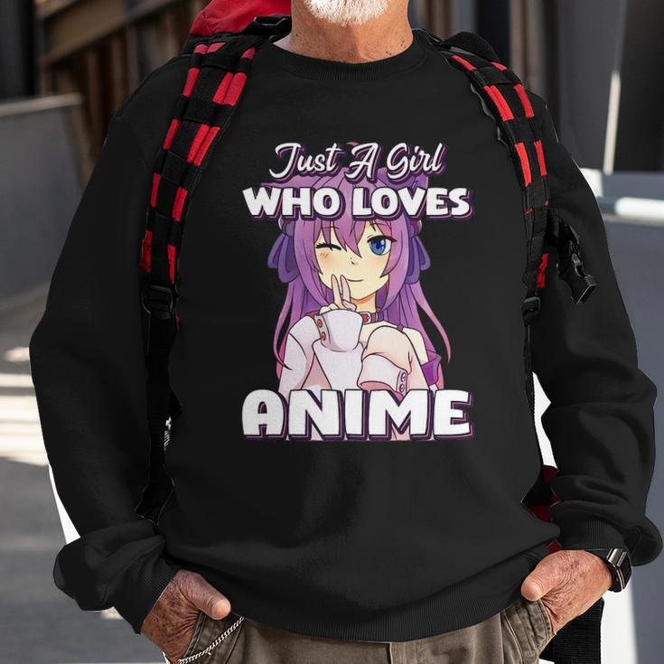 Just A Girl Who Loves Anime Peace Symbol V Fingers Fun Funny Sweatshirt Gifts for Old Men