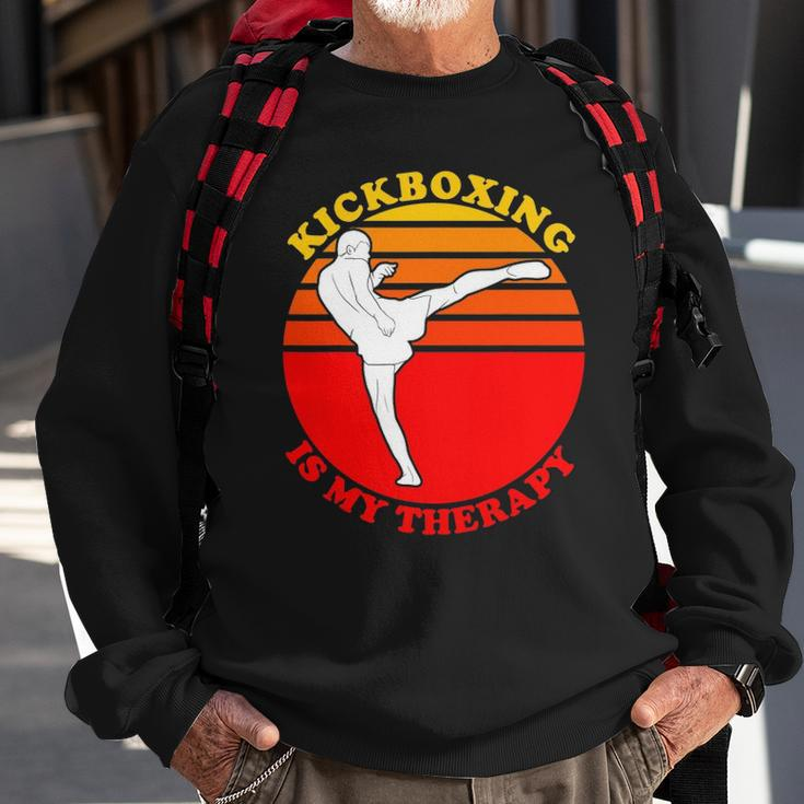 Kickboxing Is My Therapy Funny Kickboxing Sweatshirt Gifts for Old Men
