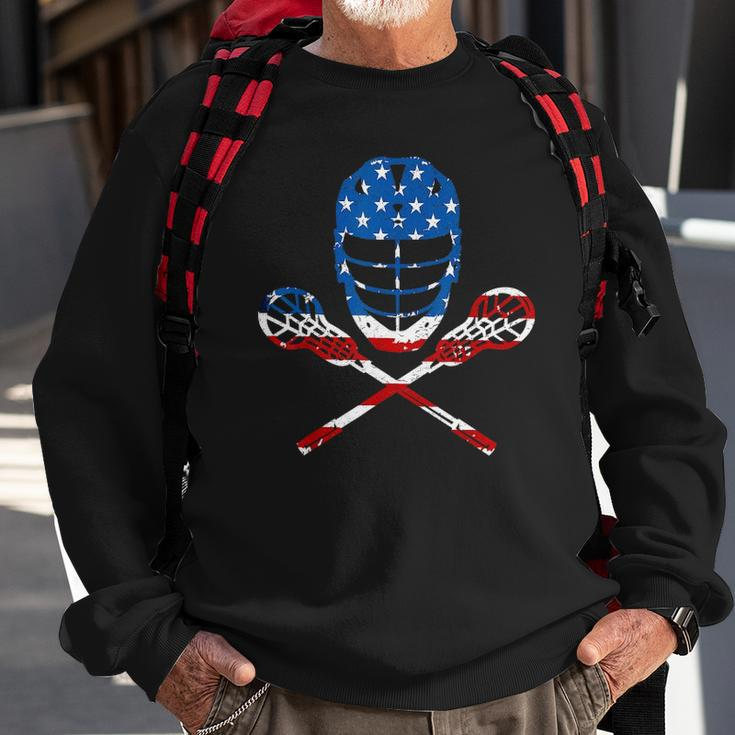 Lacrosse American Flag Lax Helmet Sticks 4Th Of July Gifts Sweatshirt Gifts for Old Men