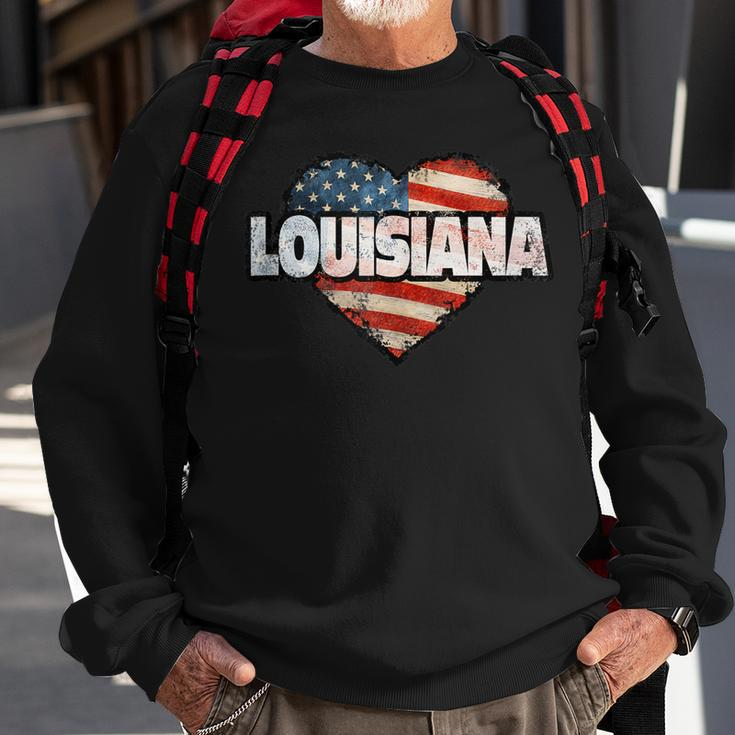Louisiana Fourth Of July Heart American Flag Patriotic Sweatshirt Gifts for Old Men