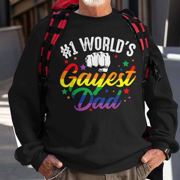 Mens 1 Worlds Gayest Dad Funny Fathers Day Lgbt Pride Rainbow 14 Shirt Sweatshirt Gifts for Old Men