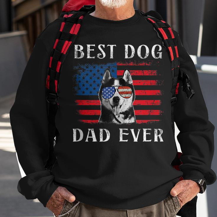 Mens Best Dog Dad Ever Husky American Flag 4Th Of July Sweatshirt Gifts for Old Men