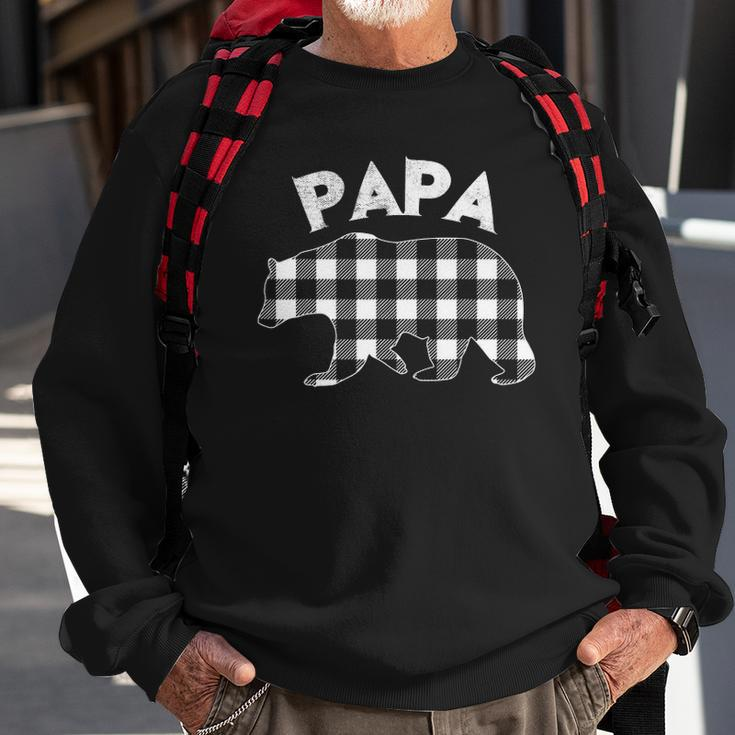 Mens Black And White Buffalo Plaid Papa Bear Christmas Pajama Sweatshirt Gifts for Old Men