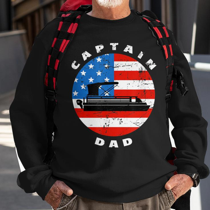 Mens Captain Dad Pontoon Boat Retro Us Flag 4Th Of July Boating Sweatshirt Gifts for Old Men