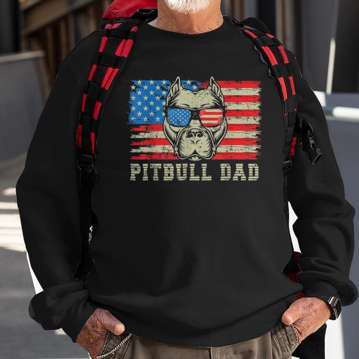 Mens Pitbull Dad American Pit Bull Dog Us Flag 4Th Of July Sweatshirt Gifts for Old Men