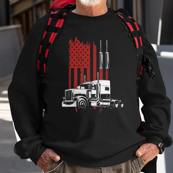Mens Trucker American Flag Patriotic Truck Driver 4Th Of July Sweatshirt Gifts for Old Men