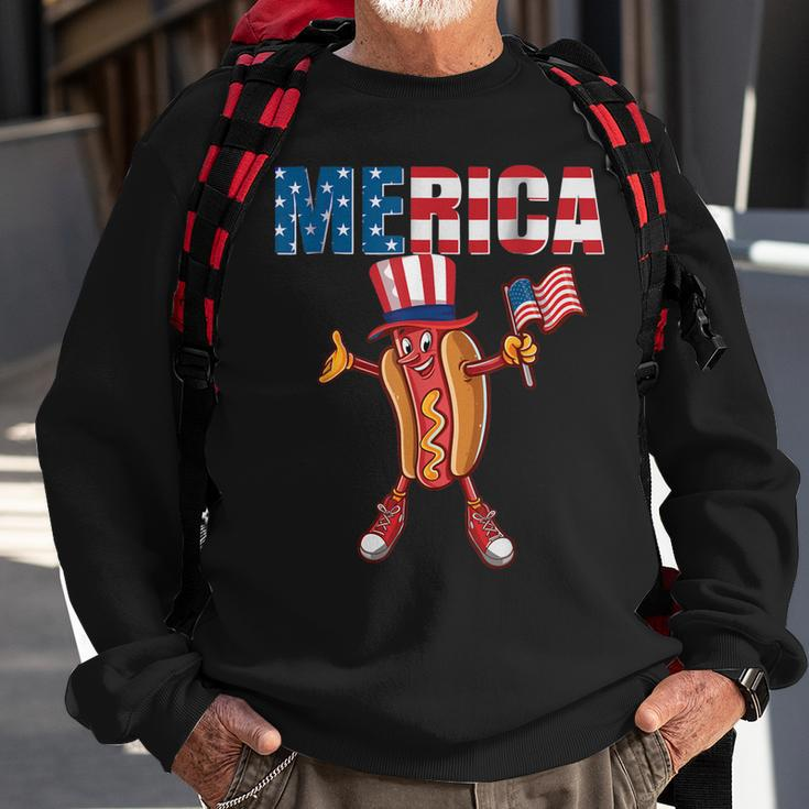 Merica Hot Dog 4Th Of July Dad Gift American Flag And Hotdog Sweatshirt Gifts for Old Men