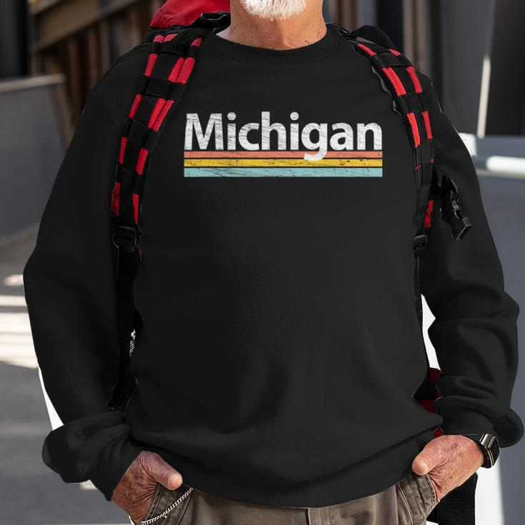 Michigan - Mi Vintage Worn Design - Retro Stripes Classic Sweatshirt Gifts for Old Men
