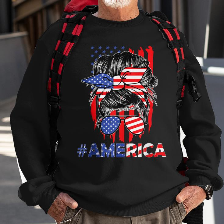 Mom Life Messy Bun America Flag Mothers Day Gift 4Th Of July Sweatshirt Gifts for Old Men