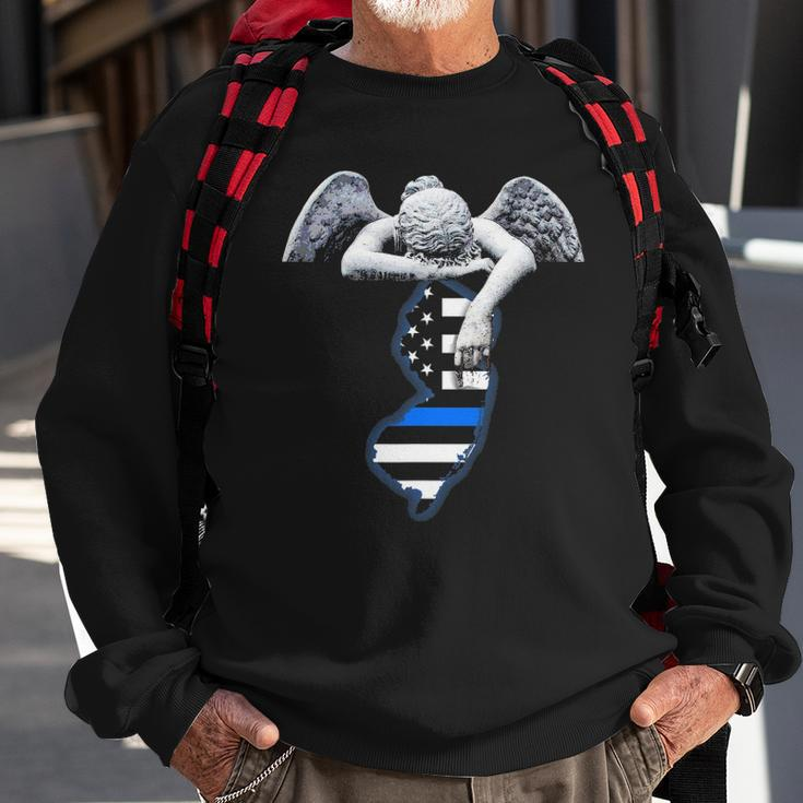 New Jersey Thin Blue Line Flag And Angel For Law Enforcement Sweatshirt Gifts for Old Men