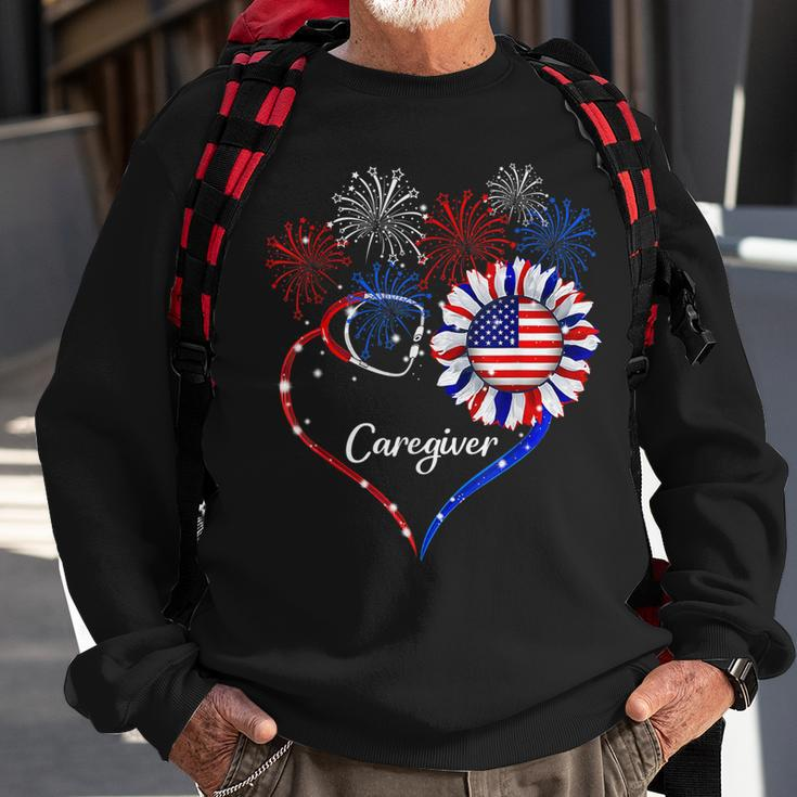 Patriotic Caregiver Sunflower 4Th Of July American Flag Love Sweatshirt Gifts for Old Men