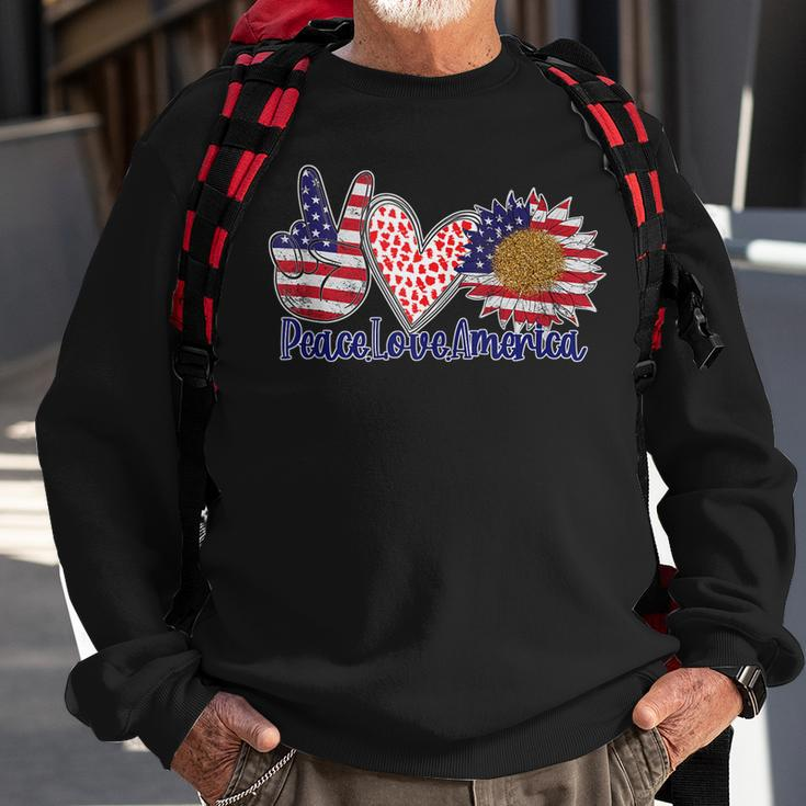 Peace Love America 4Th July Patriotic Sunflower Heart Sign V5 Sweatshirt Gifts for Old Men