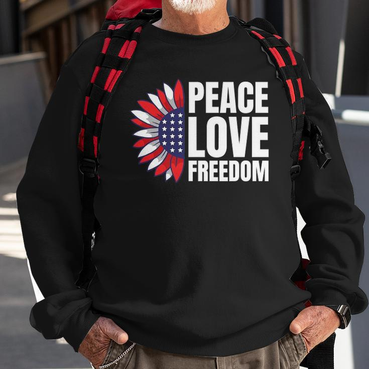 Peace Love Freedom America Usa Flag Sunflower Sweatshirt Gifts for Old Men