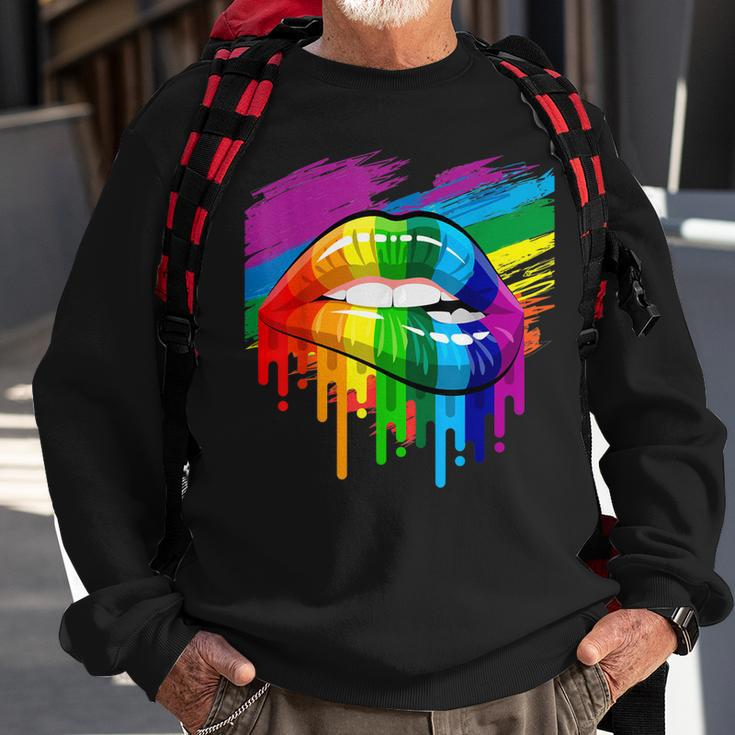 Rainbow Lips Lgbt Pride Month Rainbow Flag Sweatshirt Gifts for Old Men