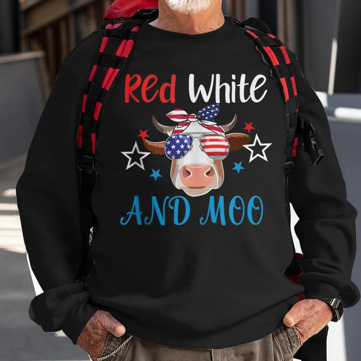 Red White And Moo Patriotic Cow Usa Flag 4Th Of July Farmer Sweatshirt Gifts for Old Men