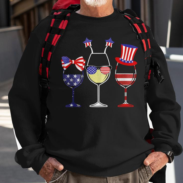 Red Wine And Blue 4Th Of July Red White Blue Wine Glasses Sweatshirt Gifts for Old Men
