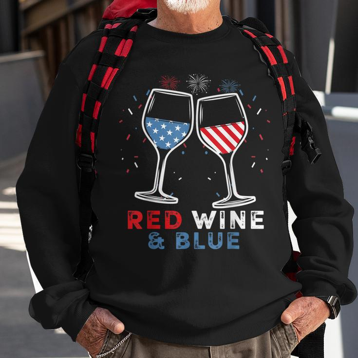 Red Wine And Blue Funny 4Th Of July Wine Lover Patriotic Sweatshirt Gifts for Old Men