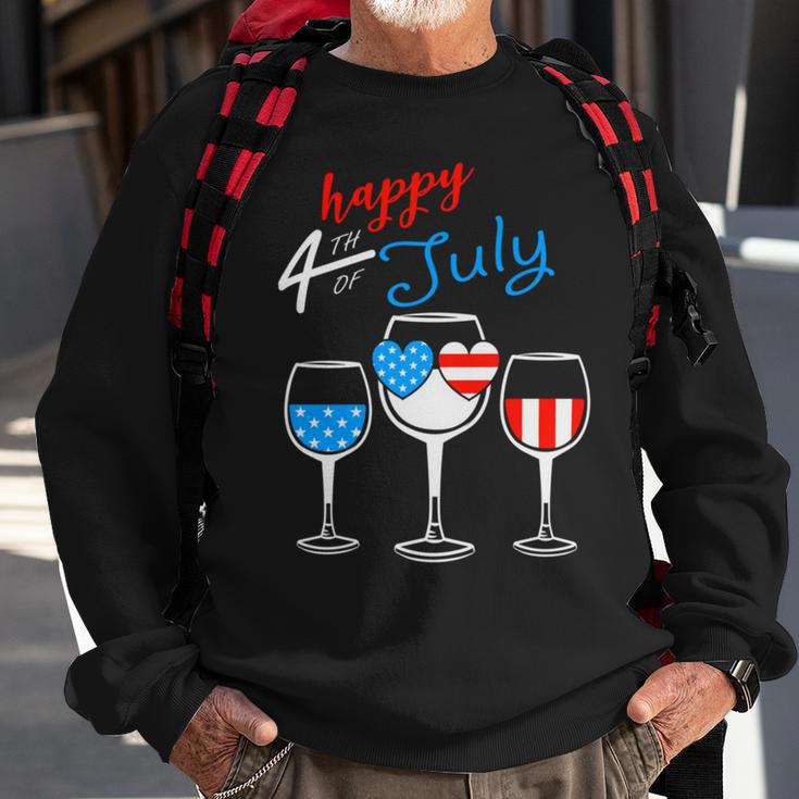 Red Wine Blue 4Th Of July Wine Red White Blue Wine Glasses V4 Sweatshirt Gifts for Old Men