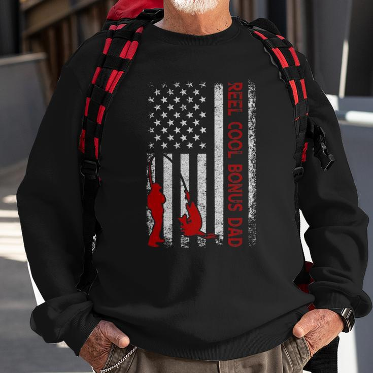 Reel Cool Bonus Dad American Flag Fishing Fathers Day Sweatshirt Gifts for Old Men