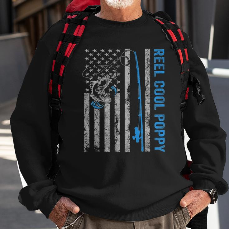 Reel Cool Poppy Fathers Day American Flag Fishing Sweatshirt Gifts for Old Men