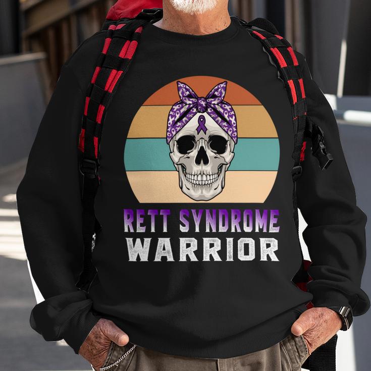 Rett Syndrome Warrior Skull Women Vintage Purple Ribbon Rett Syndrome Rett Syndrome Awareness V2 Sweatshirt Gifts for Old Men