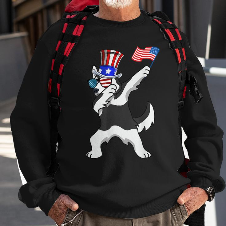 Siberian Husky Dabbing Dog Dad 4Th Of July Sweatshirt Gifts for Old Men