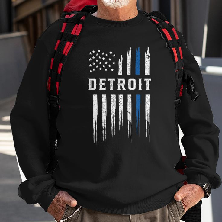 Thin Blue Line Heart Detroit Police Officer Michigan Cops Sweatshirt Gifts for Old Men