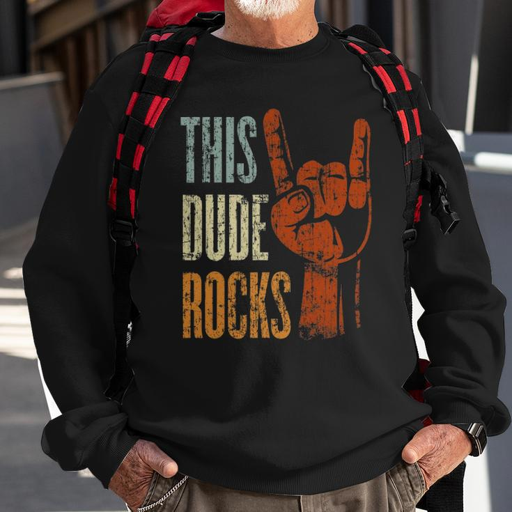 This Dude Rocks Rock N Roll Heavy Metal Devil Horns Sweatshirt Gifts for Old Men