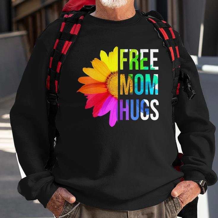 Womens Free Mom Hugs Gay Pride Lgbt Daisy Rainbow Flower Hippie Sweatshirt Gifts for Old Men