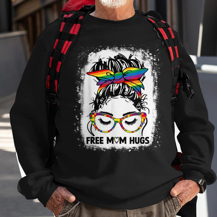 Womens Free Mom Hugs Messy Bun Lgbt Pride Rainbow V2 Sweatshirt Gifts for Old Men