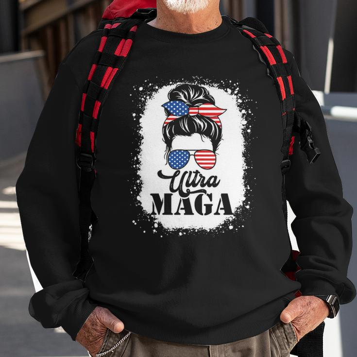 Womens Funny Ultra Maga Messy Bun Great Ultra Maga King Bleached Sweatshirt Gifts for Old Men