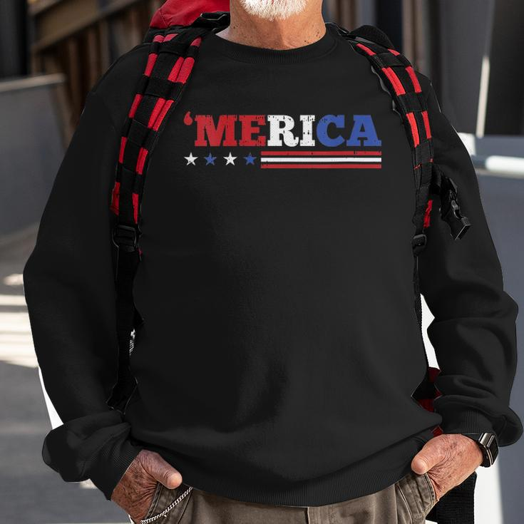 Womens Merica 4Th Of July Independence Day Patriotic American V-Neck Sweatshirt Gifts for Old Men