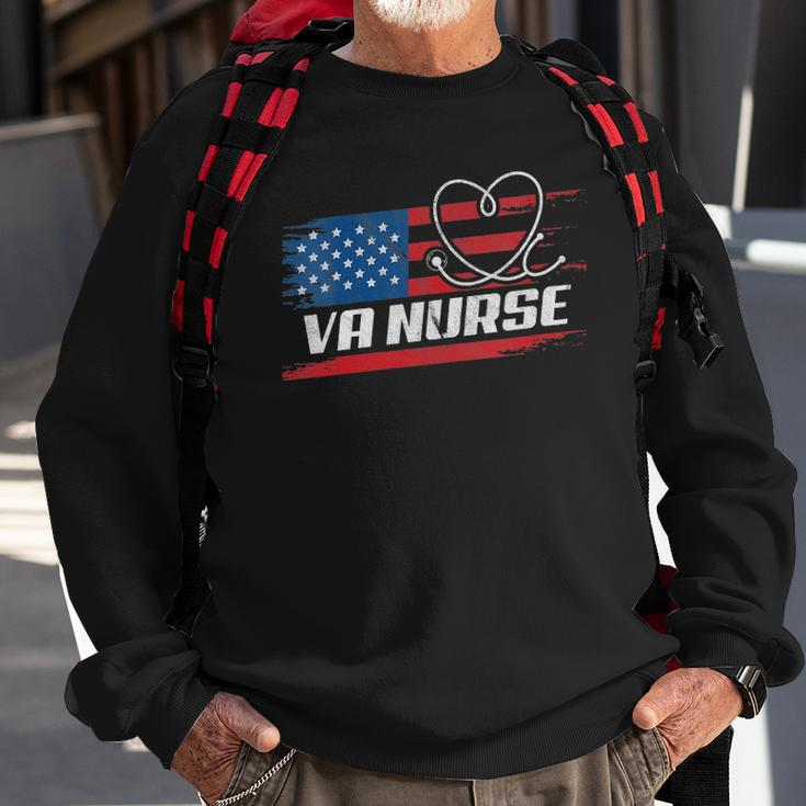 Womens Va Nurse Usa American Flag Stethoscope 4Th Of July Patriotic V-Neck Sweatshirt Gifts for Old Men