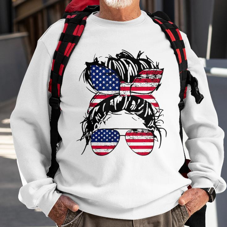 4Th Of July American Flag Patriotic Daughter Messy Bun Usa Sweatshirt Gifts for Old Men