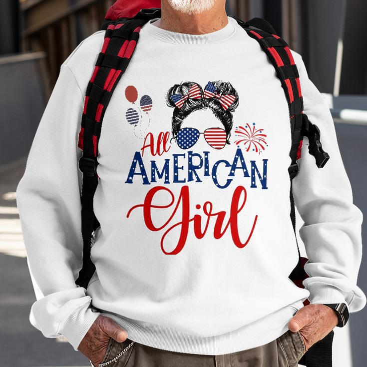 All American Girl 4Th Of July Messy Bun Sunglasses Usa Flag Sweatshirt Gifts for Old Men