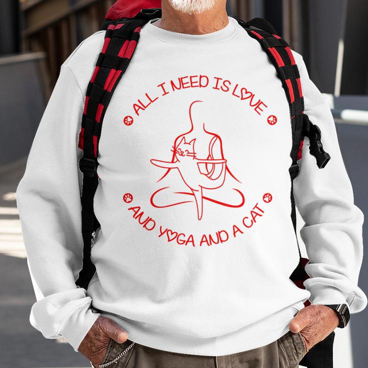 All I Need Is Love And Yoga And A Cat Lovers Gift For Yoga Lovers Red Sweatshirt Gifts for Old Men