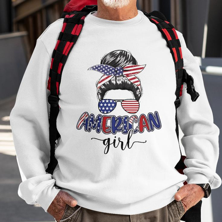 American Girl Messy Bun 4Th Of July Mom Usa Women Sweatshirt Gifts for Old Men
